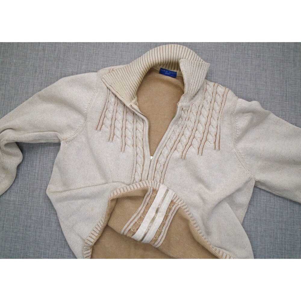 Karen Scott Knit Sweater Women's 1X Tan Cable Knit Vintage 100% Cotton
